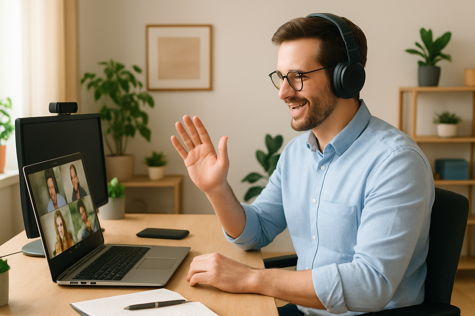 Professionelles Homeoffice-Setup mit optimaler Kamera-Position und Beleuchtung für Videokonferenzen