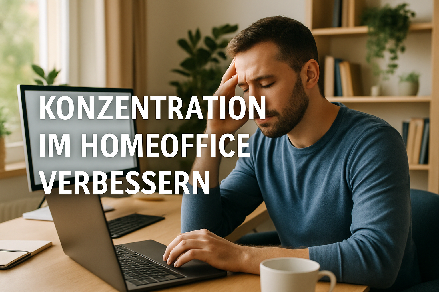 Konzentrierte Person bei fokussierter Arbeit am Homeoffice-Schreibtisch ohne Ablenkungen